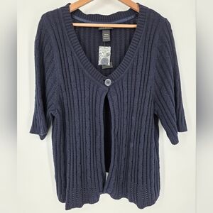 Lane Bryant Navy Blue Cable Knit Short Sleeve Cardigan, Sz 22-24